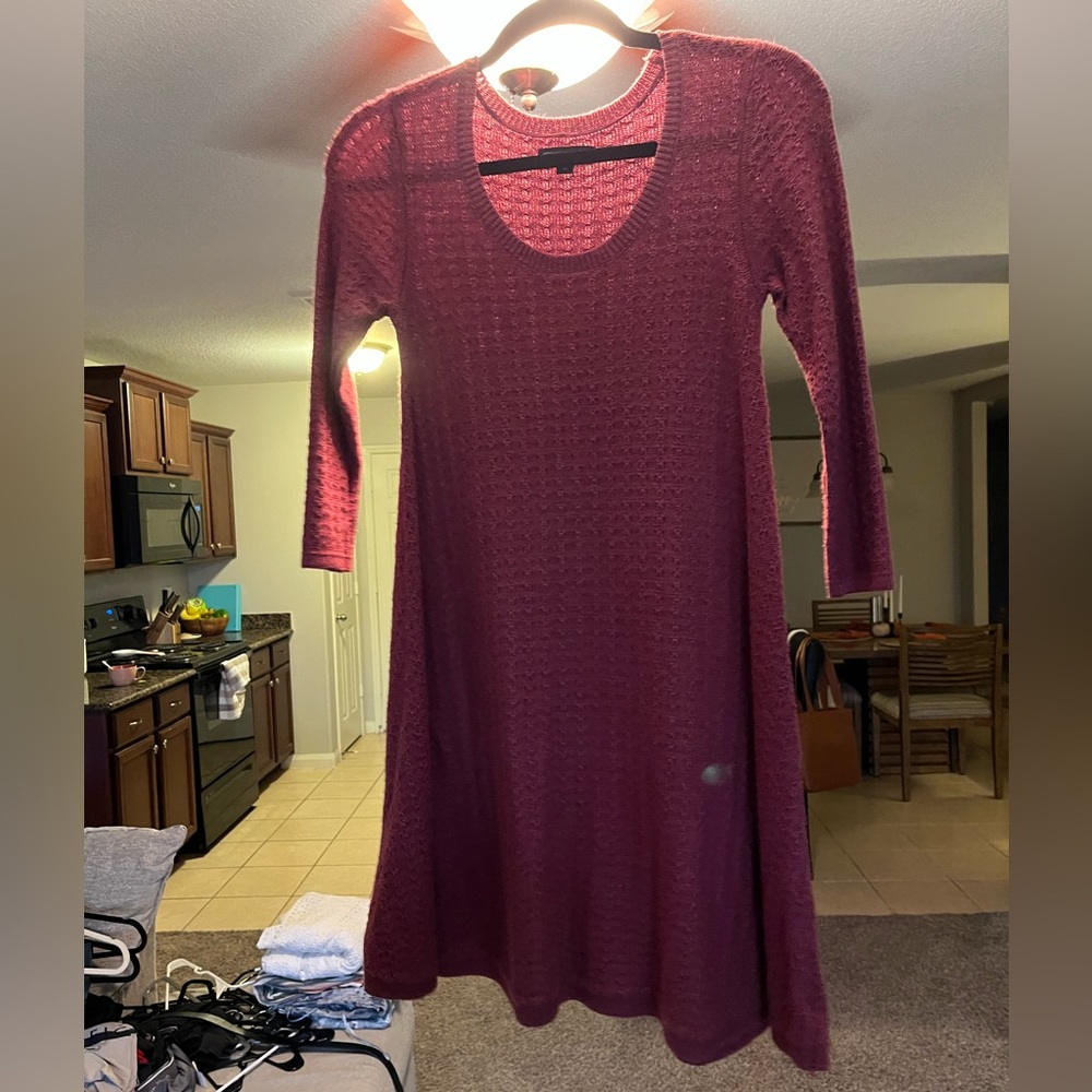 Knit Maroon Quarter Length Sleeve Dress